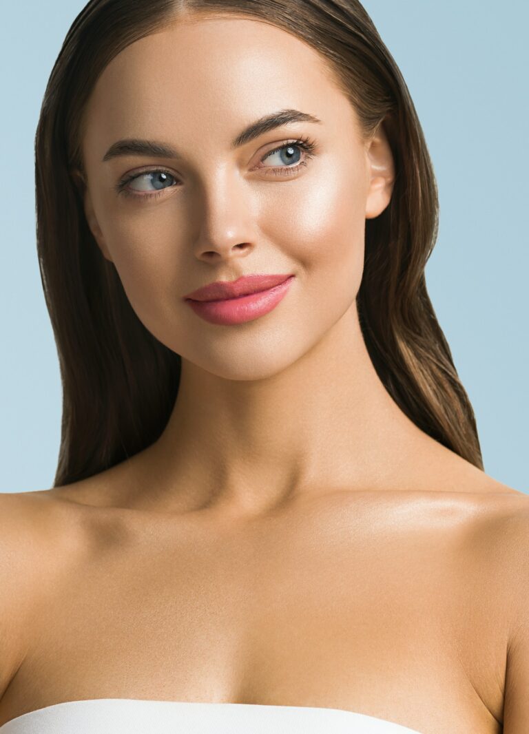 Young beautiful cosmetic model healthy skin face